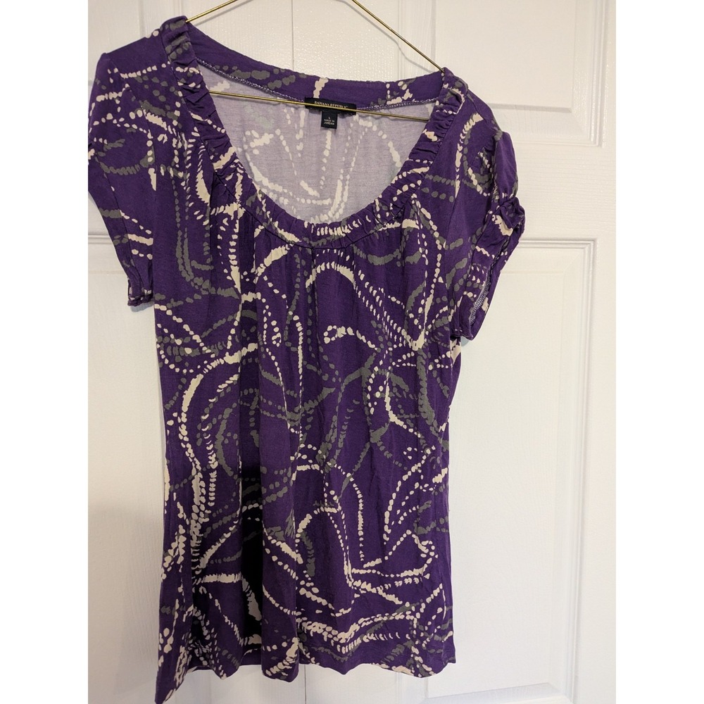 Banana Republic Purple Blouse Top Shirt Short Sleeve Scoop Neck Woman Size Large